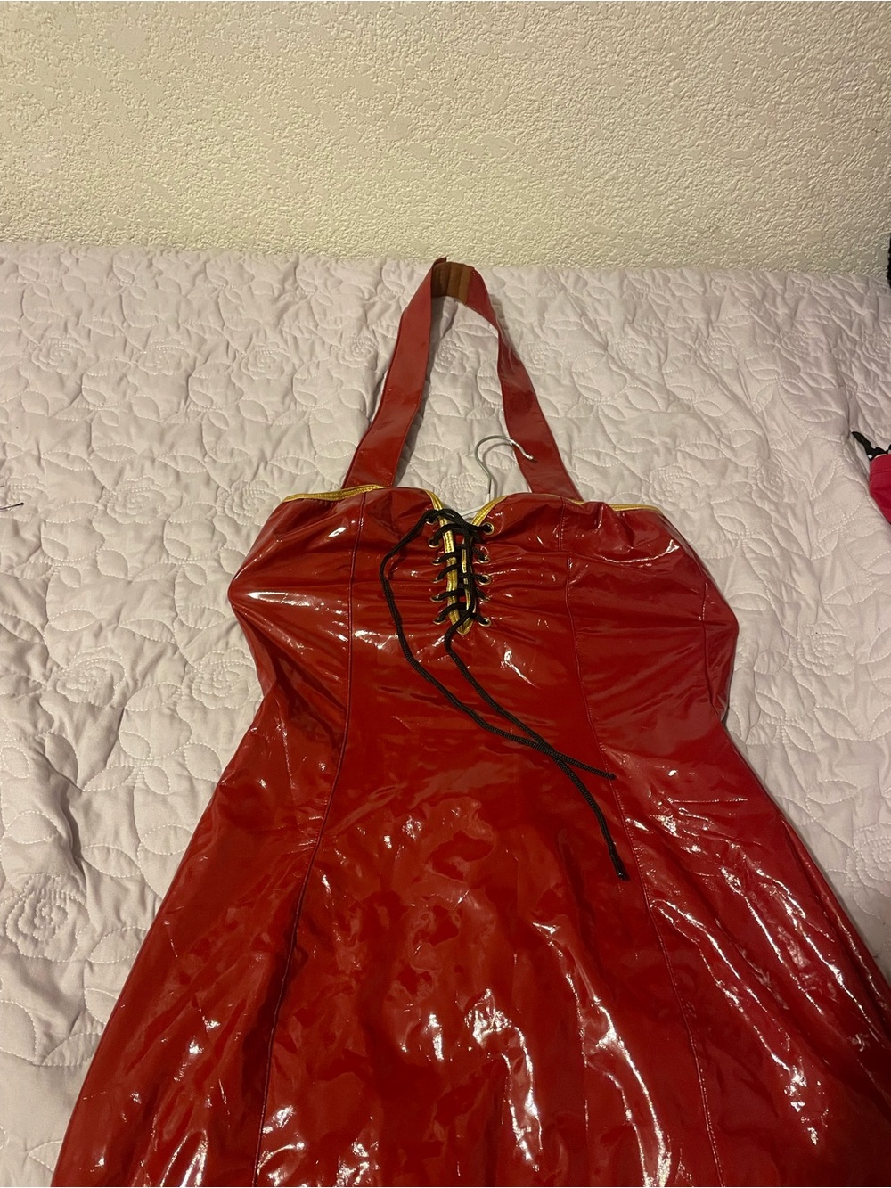 Forplay Red Patent Mini dress with Gold Accent